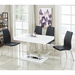 Coco Dining Table In White Gloss With 4 Opal Black Chairs