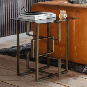 Cody Black Glass Side Table With Bronze Metal Frame