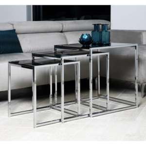 Coeur Black Glass Nest Of 3 Table With Chrome Base
