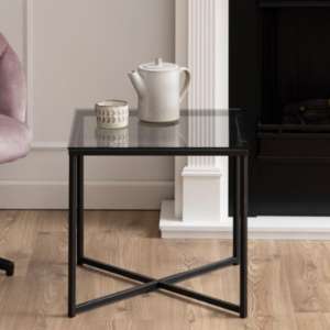 Coeur Square Smoked Glass Side Table With Black Base