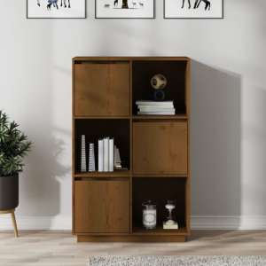 Colix Pine Wood Storage Cabinet With 3 Doors In Honey Brown