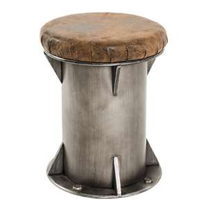 Colony Wooden Stool In Anthracite With Brown Leather Seat