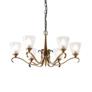 Columbia 6 Lights Pendant Light In Brass With Deco Glass