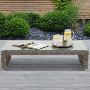 Coalmine Wicker Garden Coffee Table With Glass Top In Grey