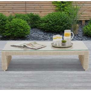 Coalmine Wicker Garden Coffee Table With Glass Top In Ivory