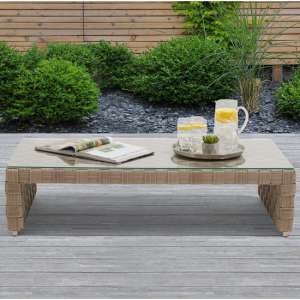 Coalmine Wicker Garden Coffee Table With Glass Top In Taupe