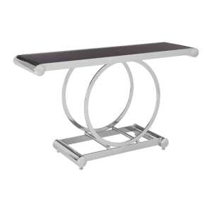 Columbus Glass Console Table In Black With Polished Steel Frame