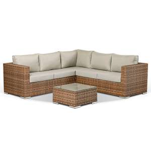 Comilla Outdoor Large Corner Sofa With Coffee Table In Brown
