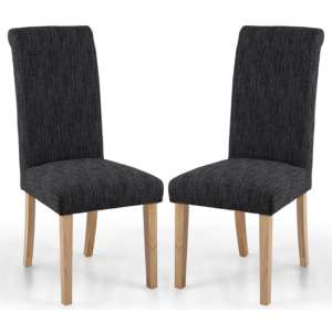 Cuiba Dark Grey Linen Effect Fabric Dining Chairs In Pair