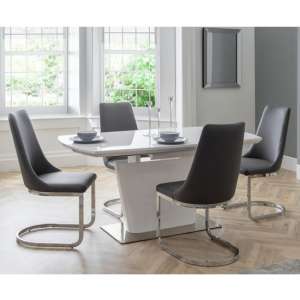 Caishen Extending White Gloss Dining Table With 4 Grey Chairs