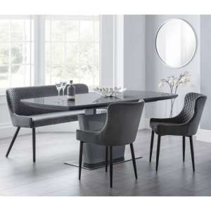 Caishen Extending Grey Gloss Dining Table With Bench And 2 Chairs