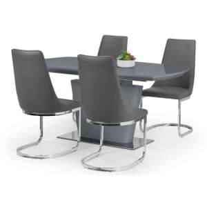 Cosey Extending Grey High Gloss Dining Table With 4 Chairs