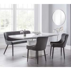 Cosey Extending White Gloss Dining Table With Bench 2 Grey Chairs