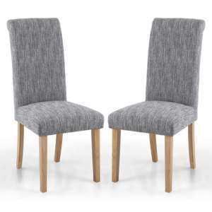 Cuiba Light Grey Linen Effect Fabric Dining Chairs In Pair