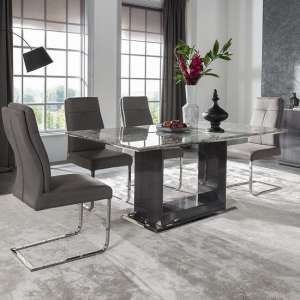 Connor Marble Dining Table In Grey And High Gloss With 4 Chairs