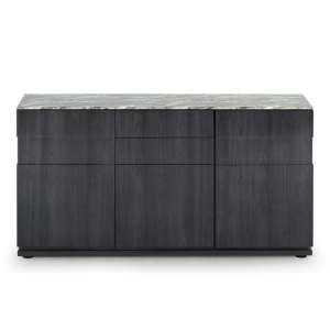 Connor Marble Top Sideboard In Grey With High Gloss Base