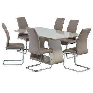 Conrad Latte Gloss Dining Table With 6 Soho Cappuccino Chairs