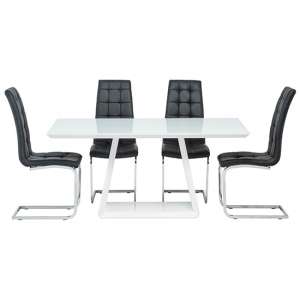 Conrad White Gloss Dining Table With 4 Moreno Black Chairs