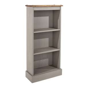 Consett Linea Wooden Narrow Low Bookcase With 2 Shelves In Grey