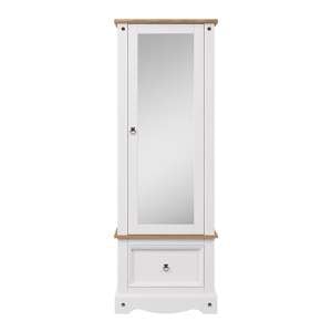 Consett Wooden Wardrobe With Mirrored Door And Drawer In White