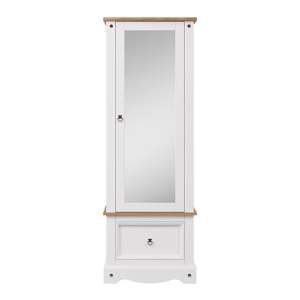 Consett Wooden Wardrobe With Mirrored Door And Drawer In White