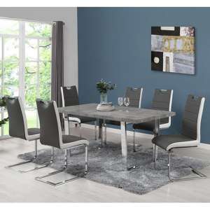 Constable Concrete Effect Dining Table 6 Petra Grey White Chairs