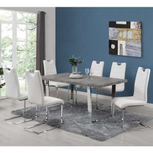 Constable Concrete Effect Dining Table With 6 Petra White Chairs