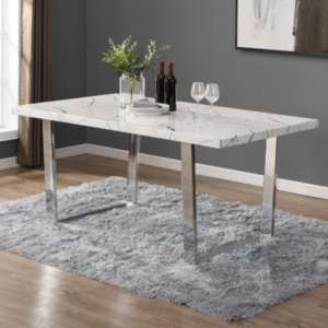 Constable White High Gloss Dining Table In Vida Marble Effect