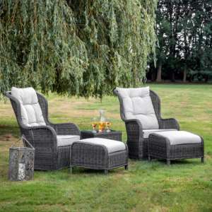 Contan Outdoor High Back Lounger Set In Grey Weave Rattan