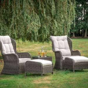 Contan Outdoor High Back Lounger Set In Natural Weave Rattan