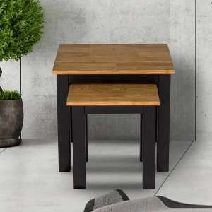 Chollerford Oiled Wood Nest Of Tables With Black Frame