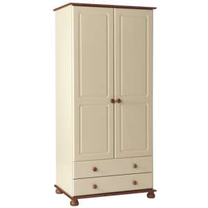Copenham Wooden Tall 2 Doors 2 Drawer Wardrobe In Cream And Pine