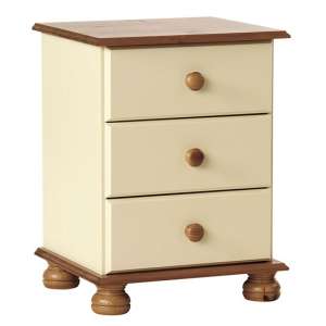 Copenham Wooden 3 Drawers Bedside Cabinet In Cream And Pine
