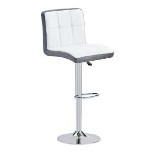 Copez Faux Leather Bar Stool In White And Grey