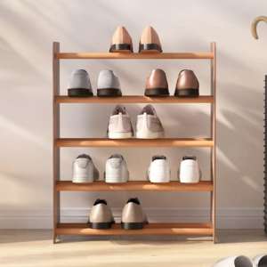 Cordova 5 Tier Wide Wooden Shoe Storage Rack In Brown