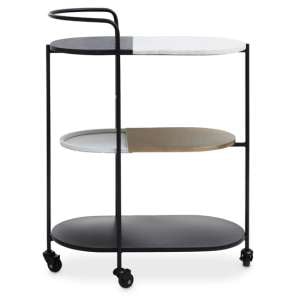 Cordue Black And White Marble Drinks Trolley With Black Frame