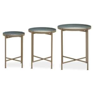 Cordue Grey Enamel Set Of 3 Side Tables With Gold Metal Legs