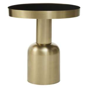 Cordue Round Large Black Glass Top Side Table With Gold Base