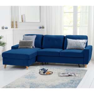 Coreen Velvet Left Hand Facing Chaise Sofa Bed In Blue