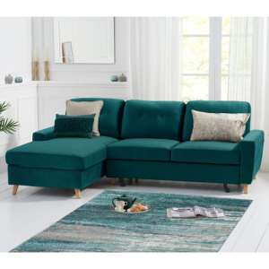Coreen Velvet Left Hand Facing Chaise Sofa Bed In Green