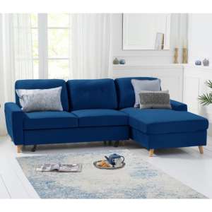 Coreen Velvet Right Hand Facing Chaise Sofa Bed In Blue