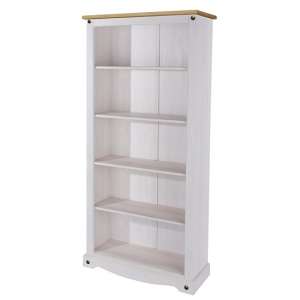 Consett Tall Bookcase In White Washed Wax Finish