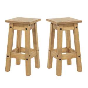 Consett Wooden Kitchen Stools In Antique Wax In A Pair