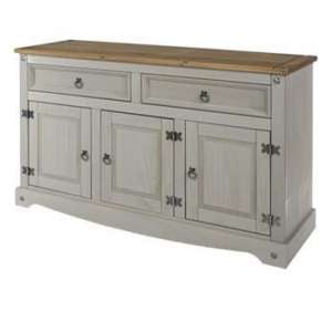 Consett Wooden Large Sideboard In Grey Washed Wax Finish