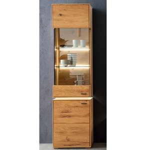 Corlu Wooden Display Cabinet In Oak With 2 Doors And LED
