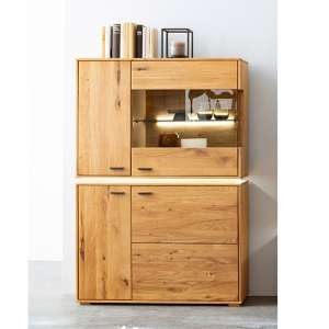 Corlu Wooden Highboard In Oak With 3 Doors And LED