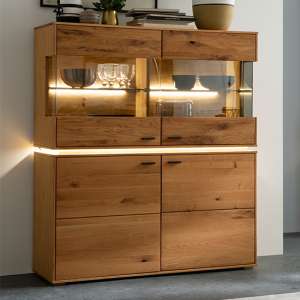 Corlu Wooden Highboard In Oak With 4 Doors And LED