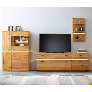 Corlu Wooden Living Room Furniture Set 3 In Oak With LED