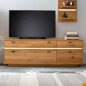 Corlu Wooden TV Stand In Oak With 4 Drawers And LED