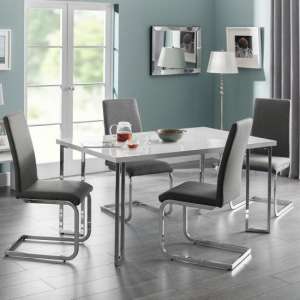 Magaly High Gloss Dining Table In White And 4 Grey Chairs